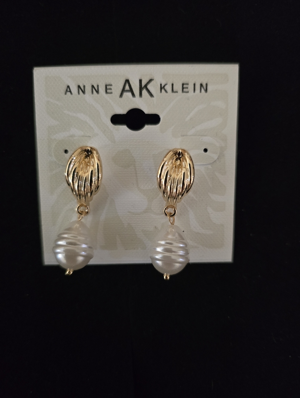 Anne Klein Gold and White Spiral Drop Pearl Earrings